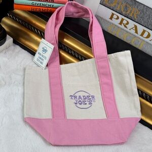 Trader Joe's Pink and Cream Canvas Tote Bag